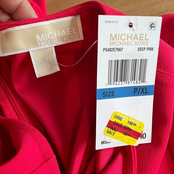 Michael Michael Kors PETITE XL Round Neck Scuba Crepe Chain Trim Dress Deep Pink - Picture 7 of 11